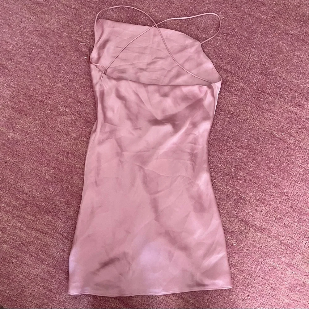Zara (NEW W/ TINY FLAW) Pink Satin Open Back Mini Dress